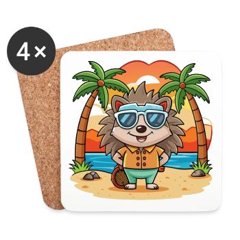 Hérisson Drôle Dessin Animé Plage De Plage Lunettes De Soleil - Dessous de verre (lot de 4) - blanc - Devant