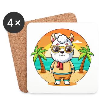 Llama Funny Cartoon Summer Beach Sunglasses - Coasters (set of 4) - white - Front