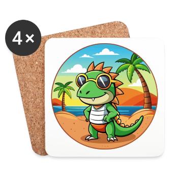 Iguane Lunettes de soleil de plage d’été de dessin animé drôle - Dessous de verre (lot de 4) - blanc - Devant