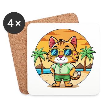 Lynx Funny Cartoon Lunettes de soleil de plage d’été - Dessous de verre (lot de 4) - blanc - Devant