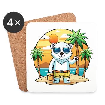 Polar Bear Funny Cartoon Summer Beach Sunglasses - Coasters (set of 4) - white - Front