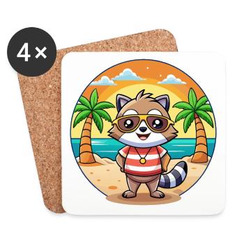 Raccoon Funny Cartoon Summer Beach Sunglasses - Coasters (set of 4) - white - Front