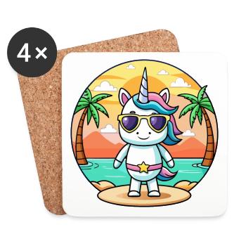Unicorn Funny Cartoon Summer Beach Sunglasses - Coasters (set of 4) - white - Front