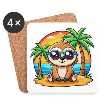 Sloth Funny Cartoon Summer Beach Sunglasses - Coasters (set of 4) - white - Front