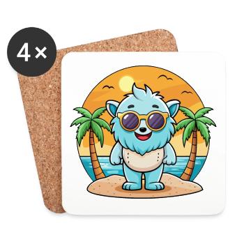 Yeti Lunettes de soleil de plage d’été de dessin animé drôle - Dessous de verre (lot de 4) - blanc - Devant