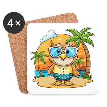 Owl Funny Cartoon Summer Beach Sunglasses - Coasters (set of 4) - white - Front
