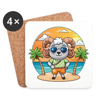 Ram Funny Cartoon Summer Beach Sunglasses - Coasters (set of 4) - white - Front