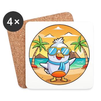 Seagull Funny Cartoon Summer Beach Sunglasses - Coasters (set of 4) - white - Front