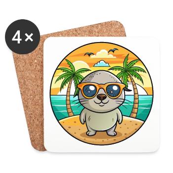 Lunettes de soleil de plage d’été de dessin animé drôle de phoque - Dessous de verre (lot de 4) - blanc - Devant