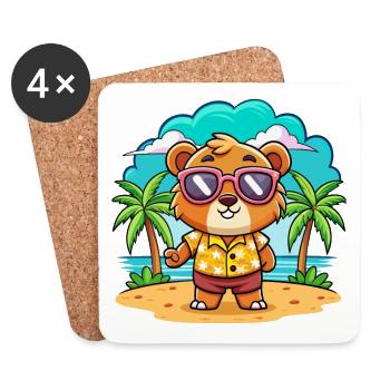 Bear Funny Cartoon Summer Beach Sunglasses - Coasters (set of 4) - white - Front