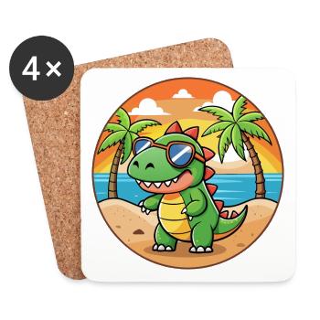 Dinosaur Funny Cartoon Summer Beach Sunglasses - Coasters (set of 4) - white - Front