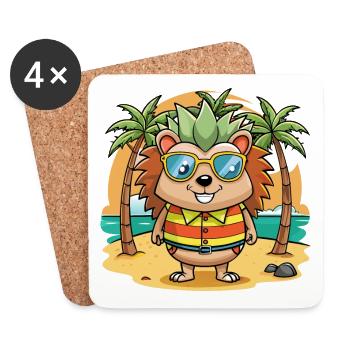 Hérisson Drôle Dessin Animé Plage De Plage Lunettes De Soleil - Dessous de verre (lot de 4) - blanc - Devant
