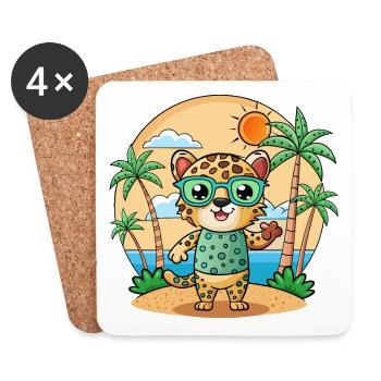 Léopard drôle dessin animé d’été plage lunettes de soleil - Dessous de verre (lot de 4) - blanc - Devant