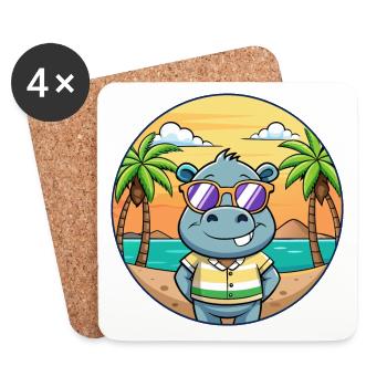 Hippo drôle dessin animé d’été lunettes de soleil de plage - Dessous de verre (lot de 4) - blanc - Devant