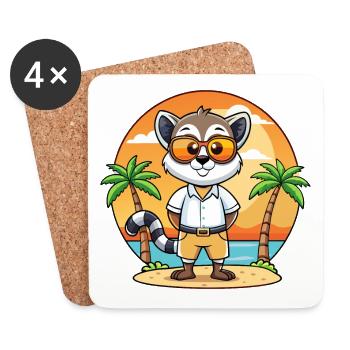 Lemur Funny Cartoon Summer Beach Sunglasses - Coasters (set of 4) - white - Front
