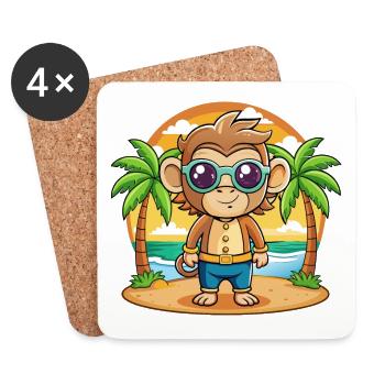 Lunettes de soleil de plage d’été de dessin animé drôle de singe - Dessous de verre (lot de 4) - blanc - Devant