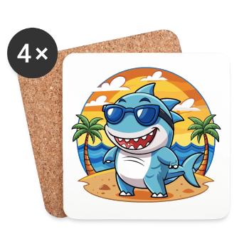Shark Funny Cartoon Summer Beach Sunglasses - Coasters (set of 4) - white - Front