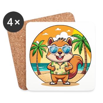 Squirrel Funny Cartoon Summer Beach Sunglasses - Coasters (set of 4) - white - Front