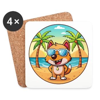 Dog Funny Cartoon Summer Beach Sunglasses - Coasters (set of 4) - white - Front