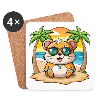 Hamster Funny Cartoon Summer Beach Sunglasses - Coasters (set of 4) - white - Front