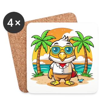 Hawk Funny Cartoon Summer Beach Sunglasses - Coasters (set of 4) - white - Front