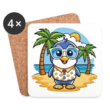 Penguin Funny Cartoon Summer Beach Sunglasses - Coasters (set of 4) - white - Front