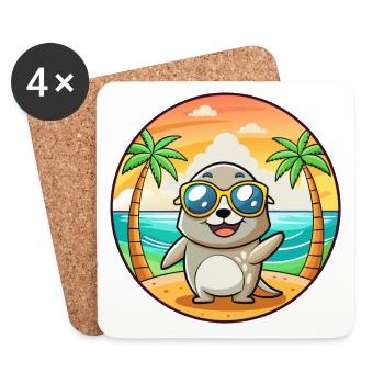 Lunettes de soleil de plage d’été de dessin animé drôle de phoque - Dessous de verre (lot de 4) - blanc - Devant