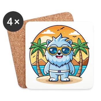 Yeti Lunettes de soleil de plage d’été de dessin animé drôle - Dessous de verre (lot de 4) - blanc - Devant