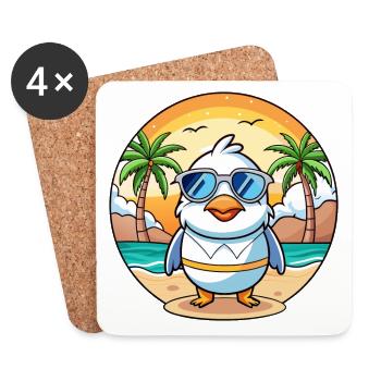 Seagull Funny Cartoon Summer Beach Sunglasses - Coasters (set of 4) - white - Front