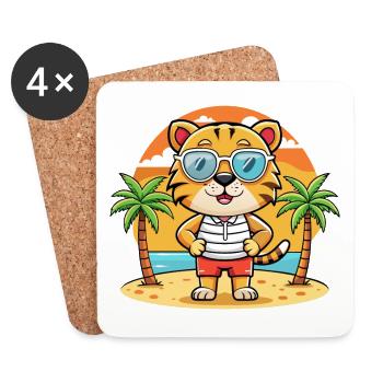 Tiger Lustige Cartoon Sommer Strand Sonnenbrille - Untersetzer (4er-Set) - Weiß - Vorne