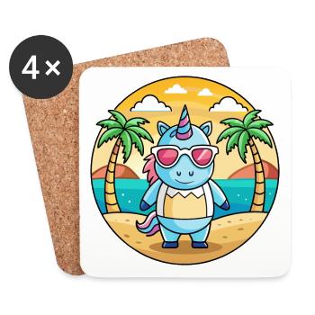 Unicorn Funny Cartoon Summer Beach Sunglasses - Coasters (set of 4) - white - Front
