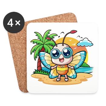 Schmetterling Lustige Cartoon Sommer Strand Sonnenbrille - Untersetzer (4er-Set) - Weiß - Vorne