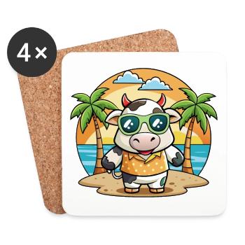 Cow Funny Cartoon Summer Beach Sunglasses - Coasters (set of 4) - white - Front