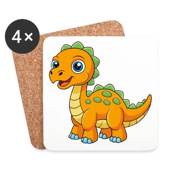 Dinosaure Mignon Mascotte Personnage De Dessin Animé Kawaii - Dessous de verre (lot de 4) - blanc - Devant