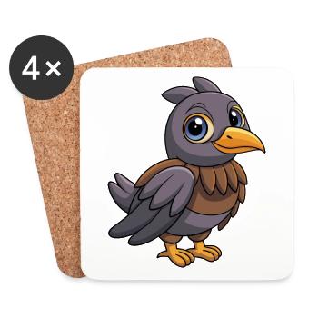Crow Cute Mascot Cartoon Character Kawaii - Coasters (set of 4) - white - Front