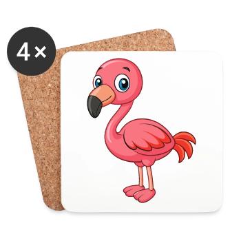 Flamingo Cute Mascot Cartoon Character Kawaii - Coasters (set of 4) - white - Front