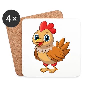 Chicken Cute Mascot Cartoon Character Kawaii - Coasters (set of 4) - white - Front