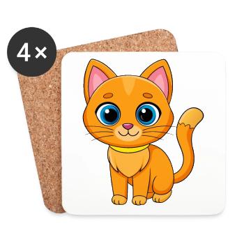 Cat Cute Mascot Cartoon Character Kawaii - Coasters (set of 4) - white - Front