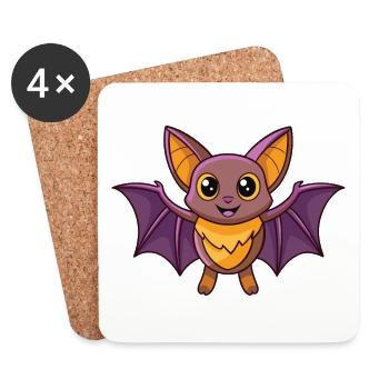 Bat Cute Mascot Cartoon Character Kawaii - Coasters (set of 4) - white - Front