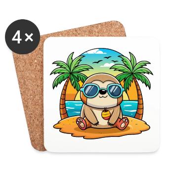 Sloth Funny Cartoon Summer Beach Sunglasses - Coasters (set of 4) - white - Front