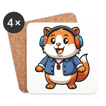 Cochon d’Inde Drôle Dessin Animé Personnage Casque Musique - Dessous de verre (lot de 4) - blanc - Devant