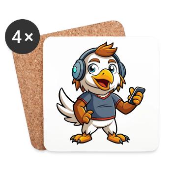 Eagle Funny Cartoon Character Musique de casque - Dessous de verre (lot de 4) - blanc - Devant