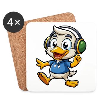 Duck Funny Cartoon Character Headphone Music - Coasters (set of 4) - white - Front