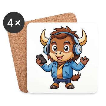 Buffalo Funny Cartoon Character Headphone Music - Coasters (set of 4) - white - Front