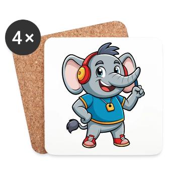 Elefant Lustige Zeichentrickfigur Kopfhörer Musik - Untersetzer (4er-Set) - Weiß - Vorne