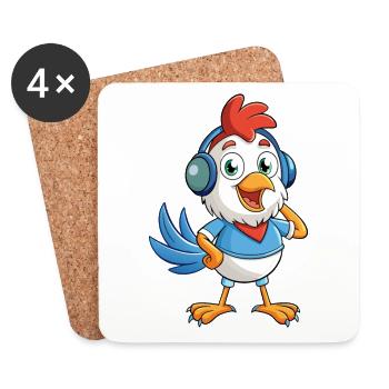 poulet drôle dessin animé personnage casque musique - Dessous de verre (lot de 4) - blanc - Devant