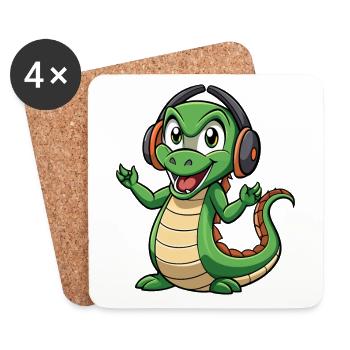 Anaconda Lustige Cartoon Figur Kopfhörer Musik - Untersetzer (4er-Set) - Weiß - Vorne
