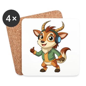 Antilope Lustige Cartoon Figur Kopfhörer Musik - Untersetzer (4er-Set) - Weiß - Vorne