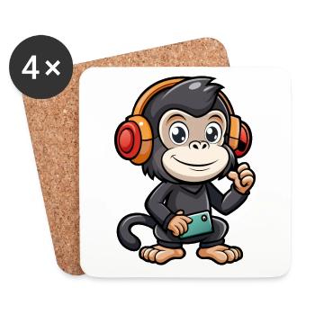 Schimpanse Lustige Cartoon Figur Kopfhörer Musik - Untersetzer (4er-Set) - Weiß - Vorne