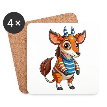 Okapi Funny Cartoon Character Headphone Music - Coasters (set of 4) - white - Front